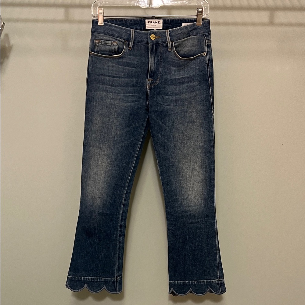 Frame Le Crop Mini Boot Women's Blue Jeans with Scallop Detail Hem